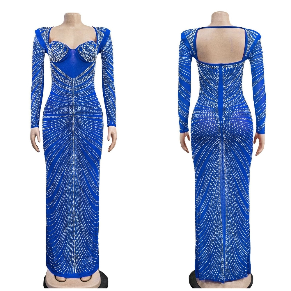 Mesh Rhinestones maxi Evening Dress new size S Strech Material.  ♥️